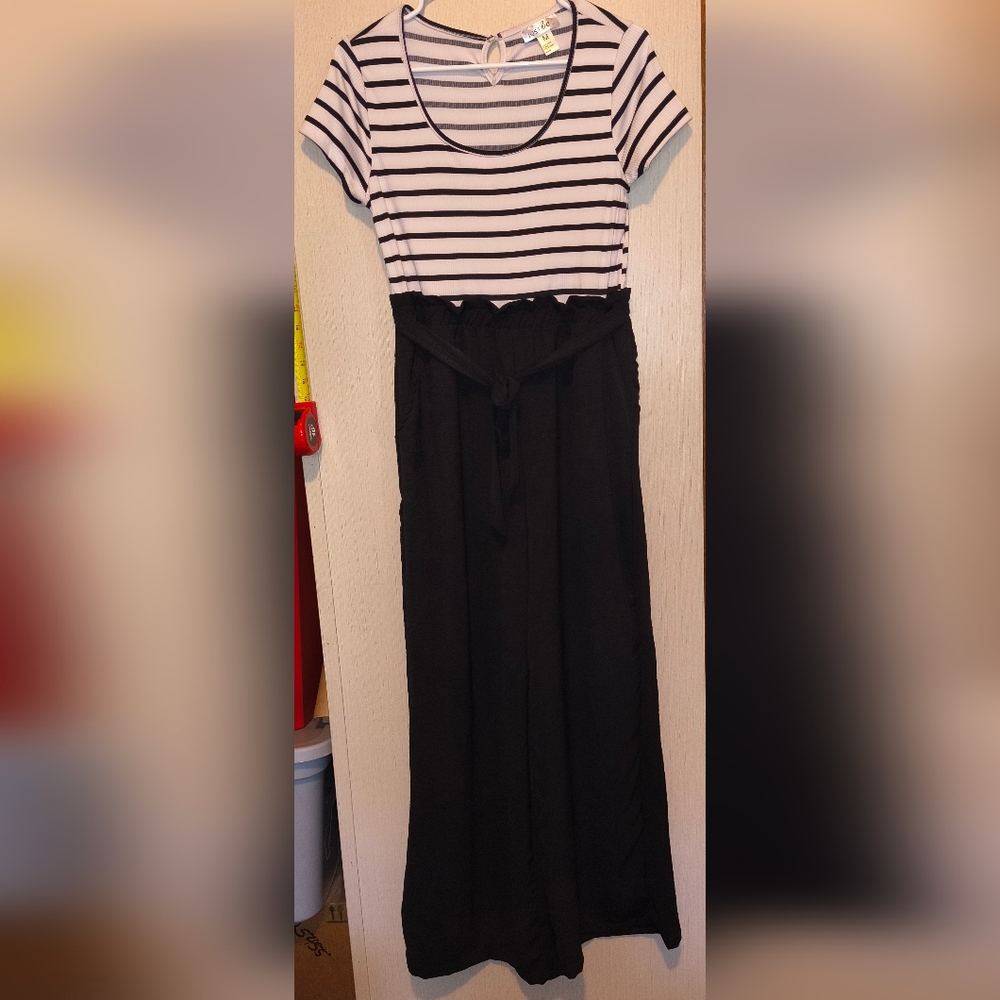 Just Be Striped Black and White Wide Leg Jumpsuit